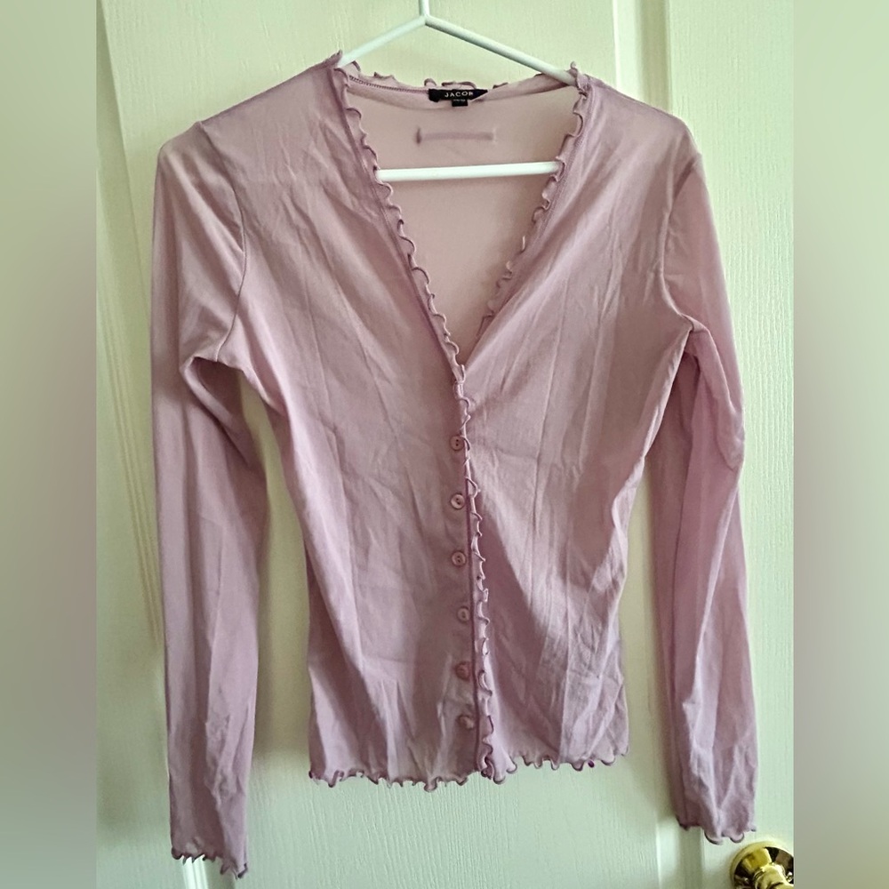 JACOB Women's Pink Sheer Button-Up Long Sleeve Top